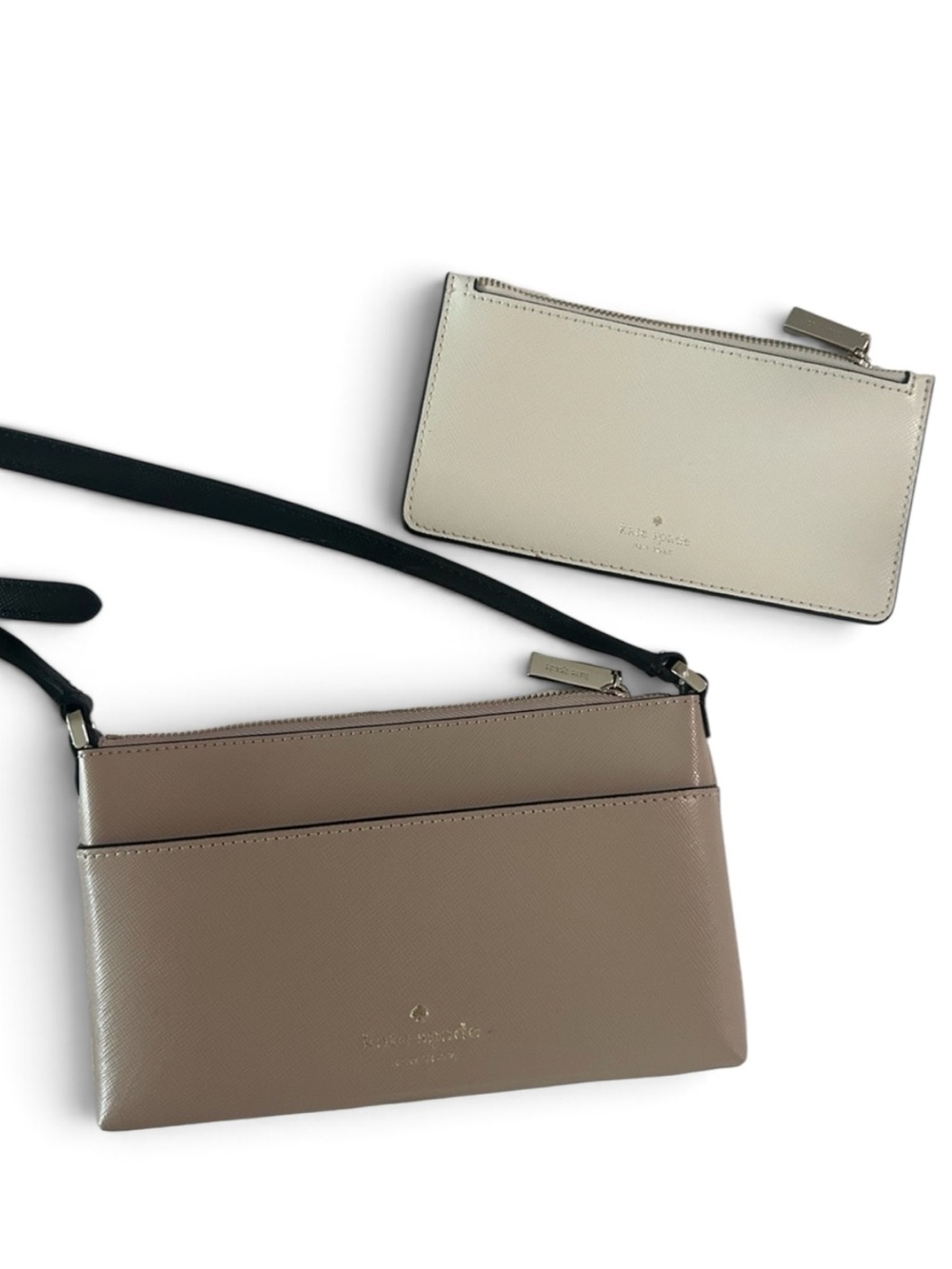 NWOT Kate Spade "Sadie" Warm Beige Colorblock Saffiano Leather Crossbody & Pouch